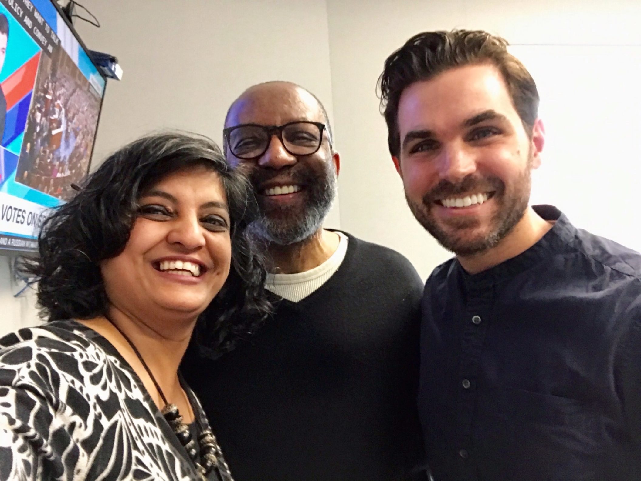 From left to right: Studio Pause Director Sushmita Mazumdar, Kojo Nnamdi, and 826DC Executive Director Zachary Clark