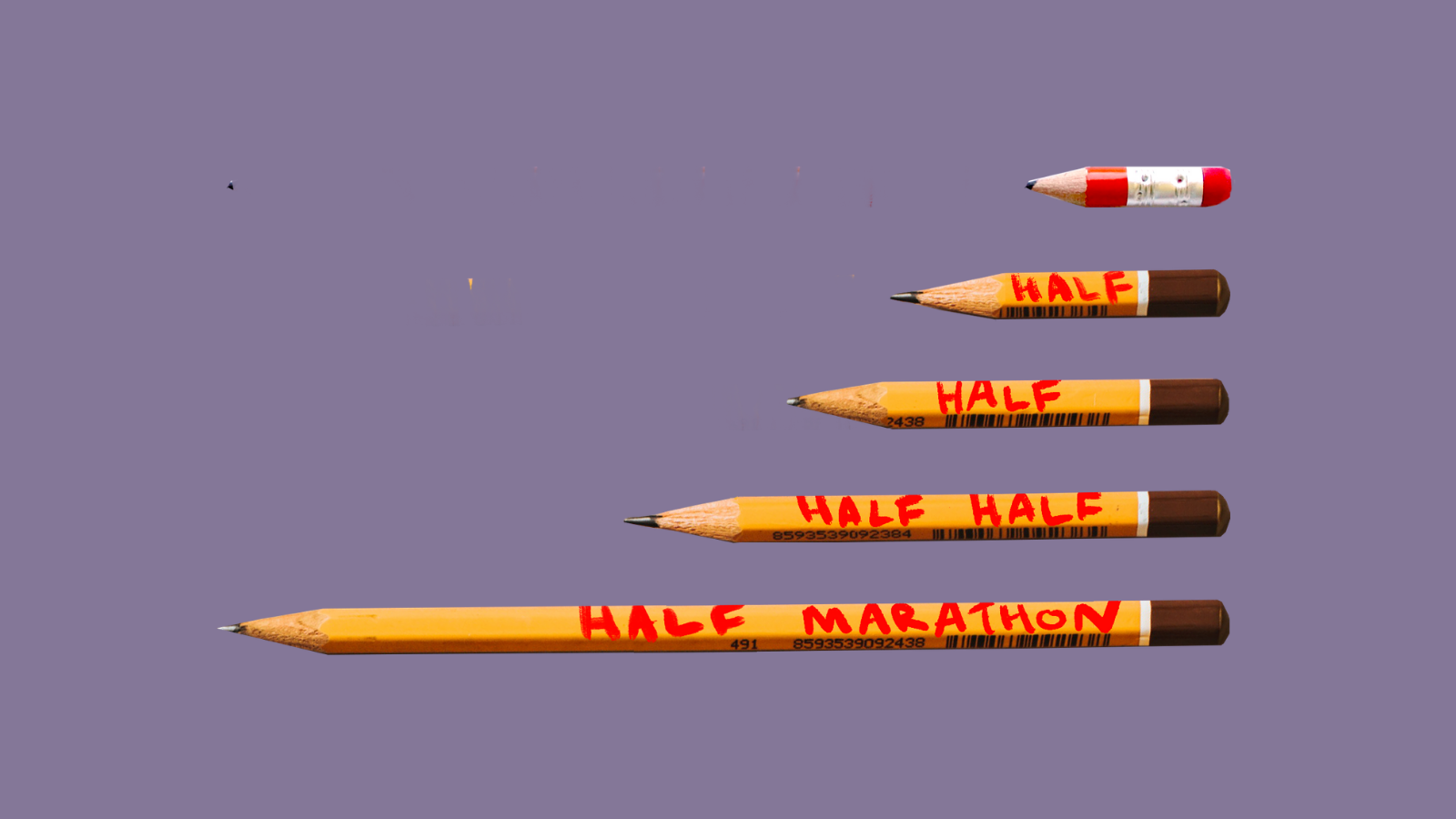 Pencils with "Half-Half-Half-Half-Half Marathon" written on them