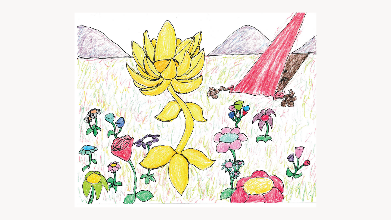 A laser moves toward a golden flower surrounded by other flowers